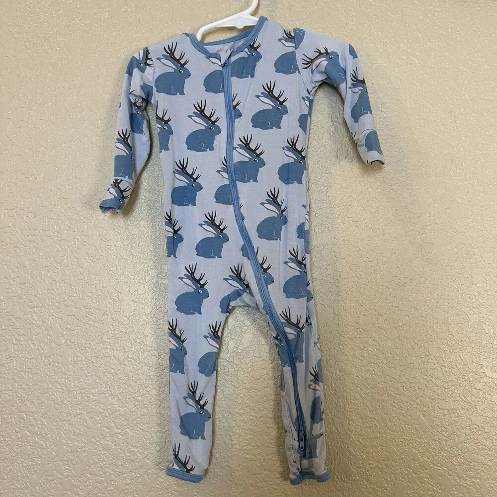 kickee pants‎ pajamas One piece Jackalope 9-12 Months Blue Infant Bamboo Spandex